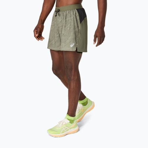 Pantaloni scurți de alergare pentru bărbați ASICS Fujitrail All Over Print 5IN mantle green