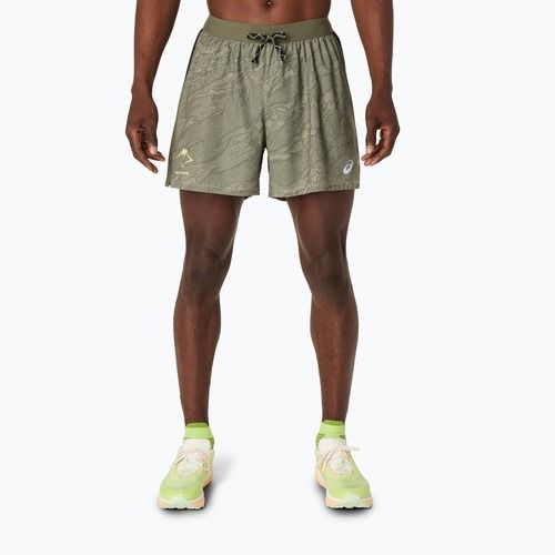 Pantaloni scurți de alergare pentru bărbați ASICS Fujitrail All Over Print 5IN mantle green