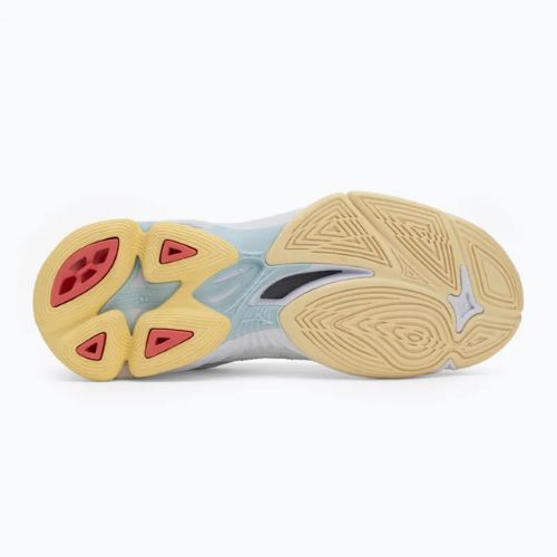 Încălțăminte de volei pentru femei Mizuno Wave Voltage 2 white/calypso coral/pale banan