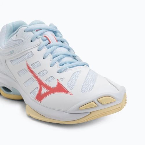 Încălțăminte de volei pentru femei Mizuno Wave Voltage 2 white/calypso coral/pale banan