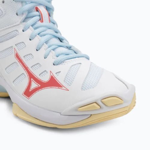Încălțăminte de volei pentru femei Mizuno Wave Voltage 2 Mid white/calypso coral/pale banan