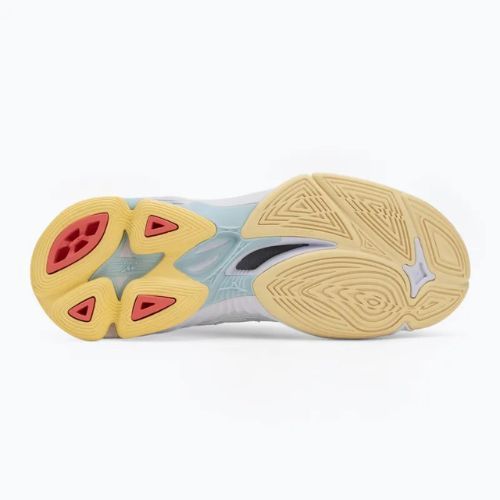 Încălțăminte de volei pentru femei Mizuno Wave Voltage 2 Mid white/calypso coral/pale banan