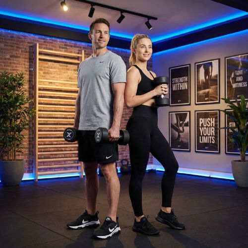 Gantera din fontă cauciucată XTREXO Pro 16 kg black