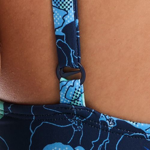 Costum de înot întreg pentru femei Nike Poppy Print V-Neck midnight navy