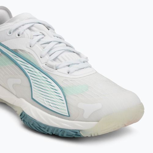 Încălțăminte de handbal pentru femei PUMA Accelerate Nitro SQD 4 Game On puma white/baltic sea blue/fresh water