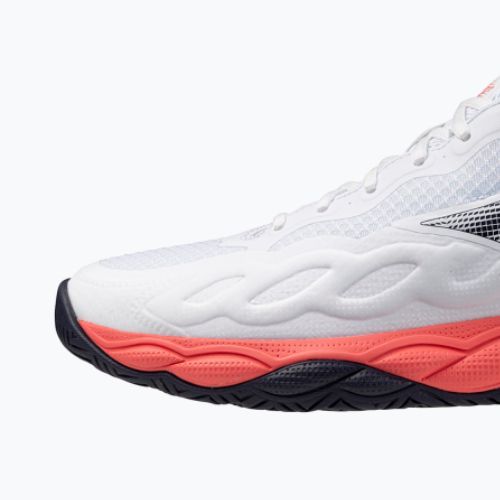 Încălțăminte de tenis pentru bărbați Mizuno Wave Enforce Court AC white/baritone blue/calypso coral