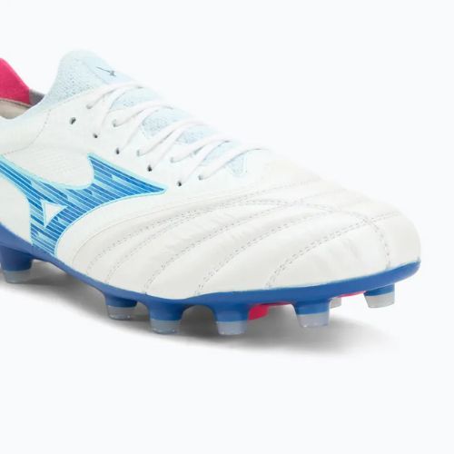 Încălțăminte de fotbal pentru bărbați Mizuno Morelia Neo IV Β Elite MD white/tanager turquoise/pink tetra