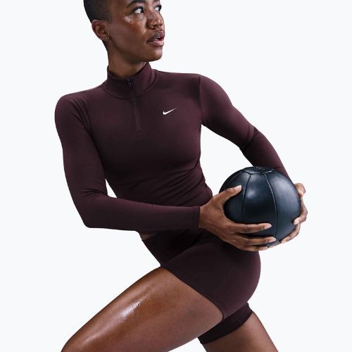 Bluză cu mânecă lungă pentru femei Nike One Fitted Dri-Fit 1/4 Zip Mid Layer burgundy crush/white