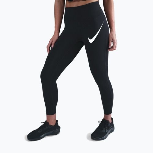 Colanți de alergare pentru femei Nike Tempo Swoosh Run High-Waisted 7/8 black/white