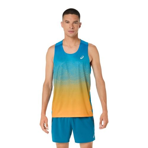 Tricou de alergare pentru bărbați ASICS Road Fade Singlet Aegean Blue/Yamabuki