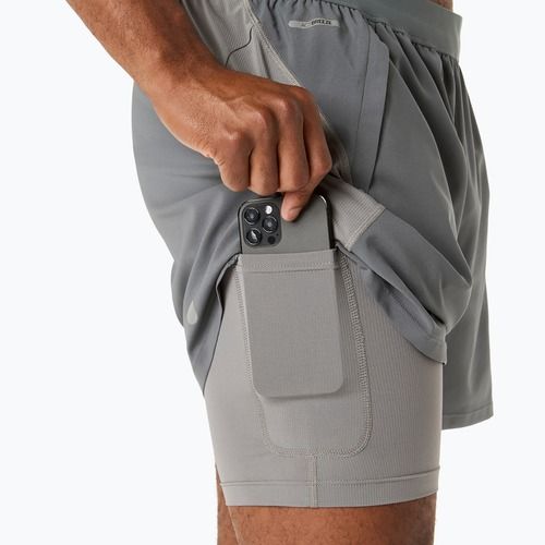 Pantaloni scurți de alergare pentru bărbați ASICS Road 2N1 5IN clay grey/steel grey/illuminate green