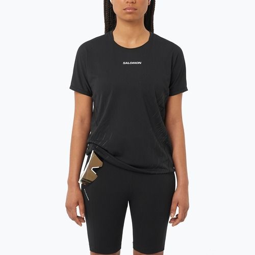 Tricou de alergare pentru femei Salomon Sense Aero SS Tee GFX deep black