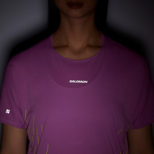 Tricou de alergare pentru femei Salomon Sense Aero SS Tee GFX iris orchid/acid lime