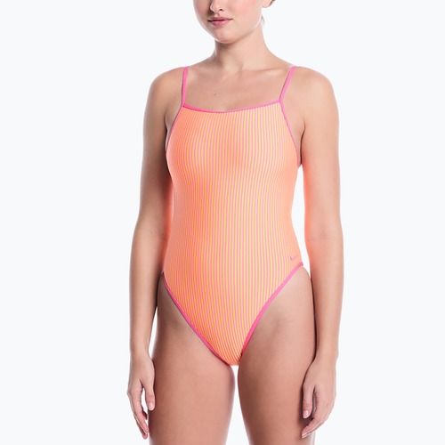 Costum de înot întreg pentru femei Nike Ocean Bound Ripple Texture Square Neck pink glow