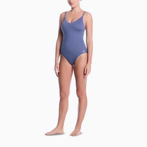 Costum de înot întreg pentru femei Nike Essential V-Neck slate