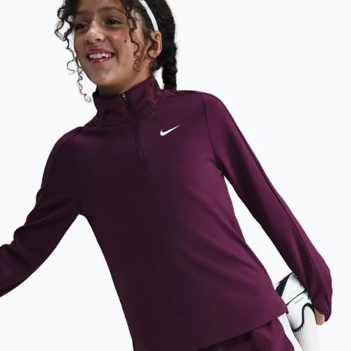 Bluză cu mânecă lungă de antrenament pentru copii Nike Dri-Fit 1/4 Zip bordeaux/white