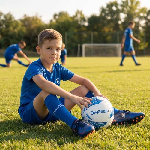 Set fotbal pentru copii OneTeam Precision Set tricou și pantaloni scurți albastru
