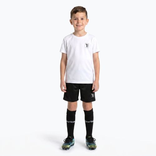 Set fotbal pentru copii OneTeam Precision Set tricou și pantaloni scurți alb