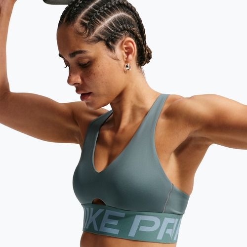 Sutien de antrenament Nike Pro Sculpt Medium Support mineral slate/denim turquoise/white