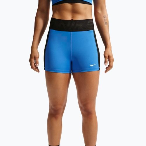 Pantaloni scurți de antrenament pentru femei Nike Pro Sculpt Dri-Fit High-Waisted Biker 5" light photo blue/black/white