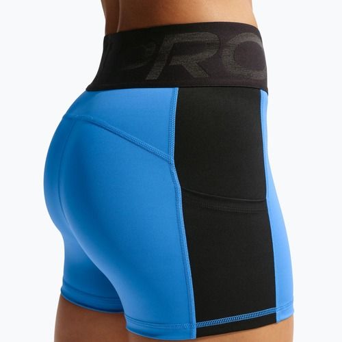 Pantaloni scurți de antrenament pentru femei Nike Pro Sculpt Dri-Fit High-Waisted Biker 5" light photo blue/black/white