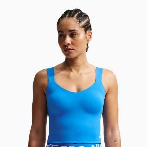 Tricou de antrenament pentru femei Nike Pro Sculpt Medium Support Padded Tank light photoblue/white