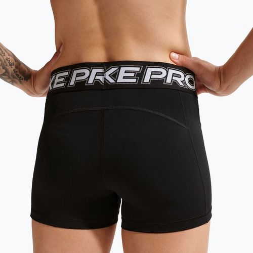 Pantaloni scurți de antrenament pentru femei Nike Pro Mid Rise Biker 3" black/white/metallic silver