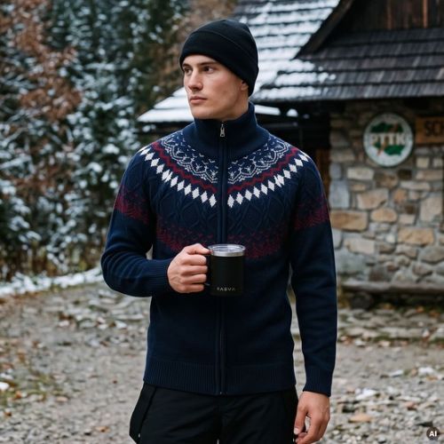 Pulover pentru bărbați Woolcano SWT1093 Granatrowy/Kremowy
