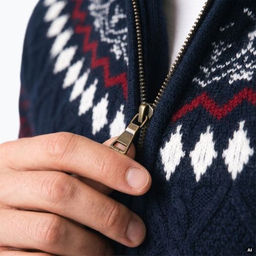 Pulover pentru bărbați Woolcano SWT1093 Granatrowy/Kremowy
