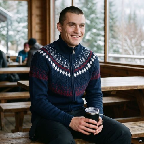 Pulover pentru bărbați Woolcano SWT1093 Granatrowy/Kremowy