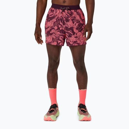 Pantaloni scurți de alergare pentru bărbați Asics Fujitrail All Over Print 5In Short Blazing Coral/Dark Aubergine