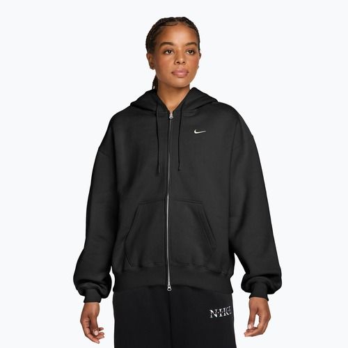 Bluză pentru femei Nike Studio Fleece Medium Weight Oversized Full Zip total black/sail