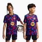 Tricou de fotbal pentru copii Nike FC Barcelona Dri-Fit Pre-Match noble red/mineral yellow