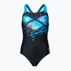 Costum de baie o piesă pentru copii arena Multi Pixels New Swim Pro Back negru/turcoaz