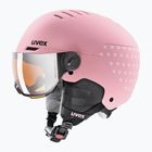 Cască de schi pentru copii  UVEX Rocket Visor Jr pink confetti matt/mirror silver/lasergold lite