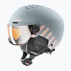 Cască de schi pentru copii  UVEX Rocket Visor Jr rhino/blush matt/mirror silver/lasergold lite