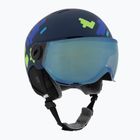 Cască de schi pentru copii UVEX Rocket Visor Jr blue puzzle matt/mirror blue/smoke