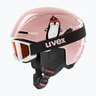 Cască de schi pentru copii  UVEX Viti Set + gogle Speedy Pro pink penguin/lasergold lite