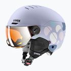 Cască de schi pentru copii UVEX Rocket Visor Jr cool lavender abstract matt/mirrorsilver/lasergold