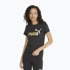 Tricou pentru femei PUMA ESS+ Metallic Logo Tee puma black/gold foll