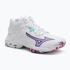 Pantofi de volei pentru femei Mizuno Wave Lightning Z8 Mid albi/violet indigo/camelliaros