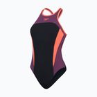 Costum de baie dintr-un element Speedo High Neck Splice Cross Back black/plum dandy/siren red