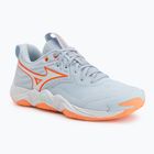 Încălțăminte de volei pentru femei Mizuno Wave Momentum Elite blue finch/white/lava orange