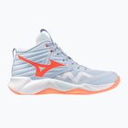 Încălțăminte de volei pentru femei Mizuno Wave Momentum Pro Mid blue finch/lava orange/flamingo coral