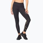 Jambiere de antrenament pentru femei 2XU Force Mid-Rise Compression negru și auriu WA5367B