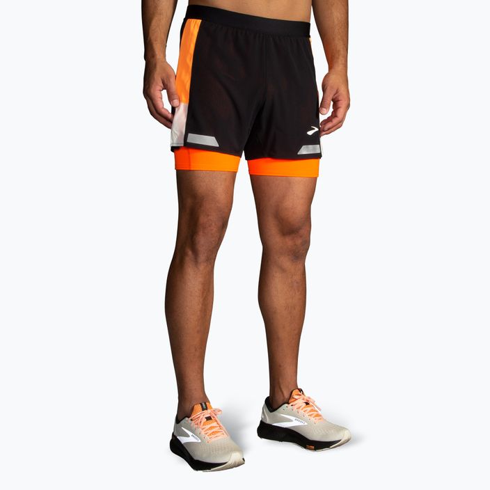 Pantaloni scurți de alergare pentru bărbați Brooks Run Visible 5" 2IN1 2.0 black/ecru/fluoro flash