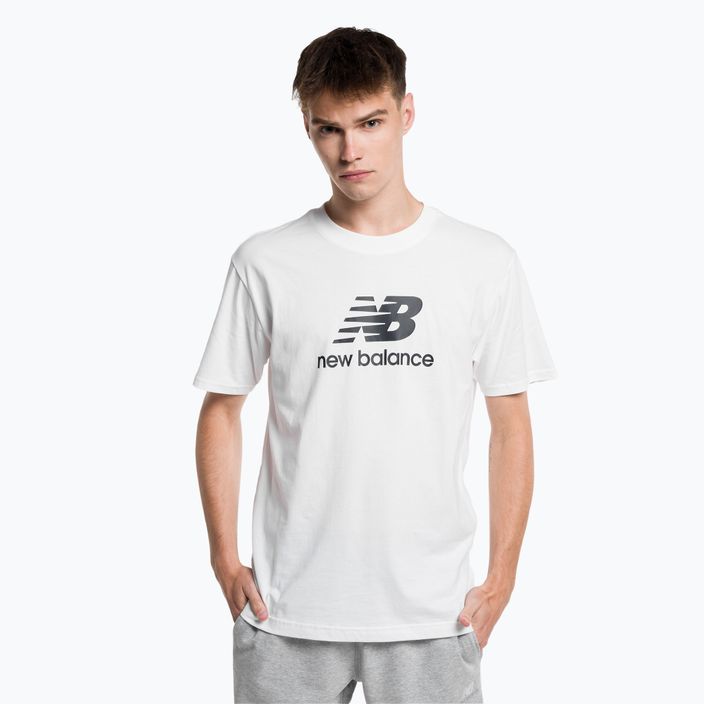 Tricou de antrenament pentru bărbați New Balance Essentials Stacked Logo Co alb NBMT31541WT