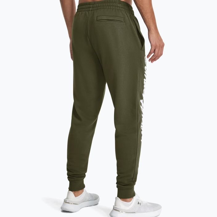 Under Armour Rival Fleece Graphic Joggers pantaloni de antrenament pentru bărbați, marină de la verde/alb 3
