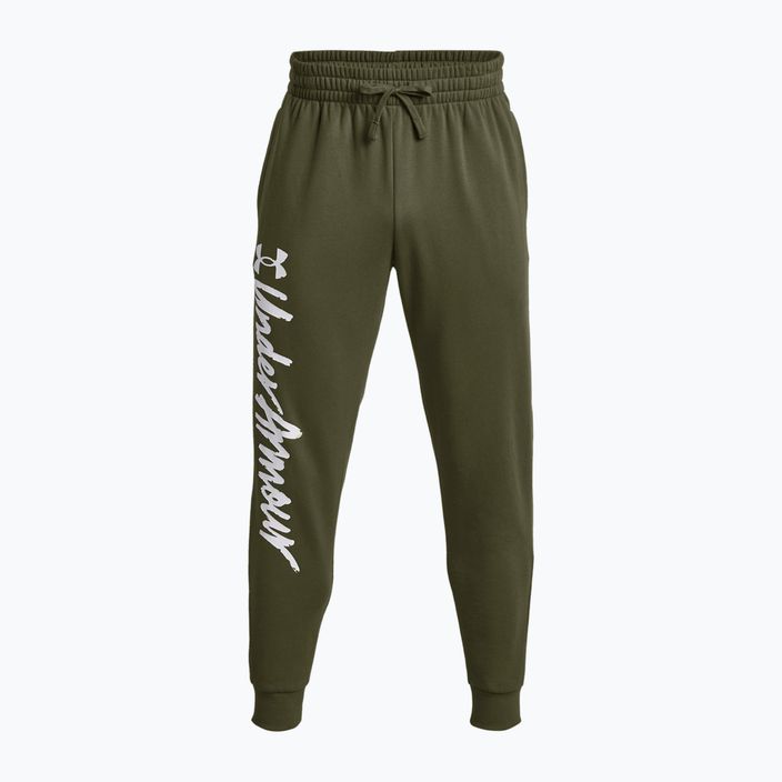 Under Armour Rival Fleece Graphic Joggers pantaloni de antrenament pentru bărbați, marină de la verde/alb 4