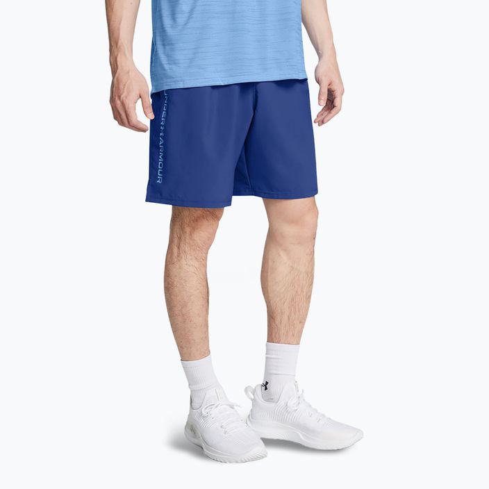 Pantaloni scurți de antrenament pentru bărbați Under Armour Woven Wordmark tech blue/horizon blue